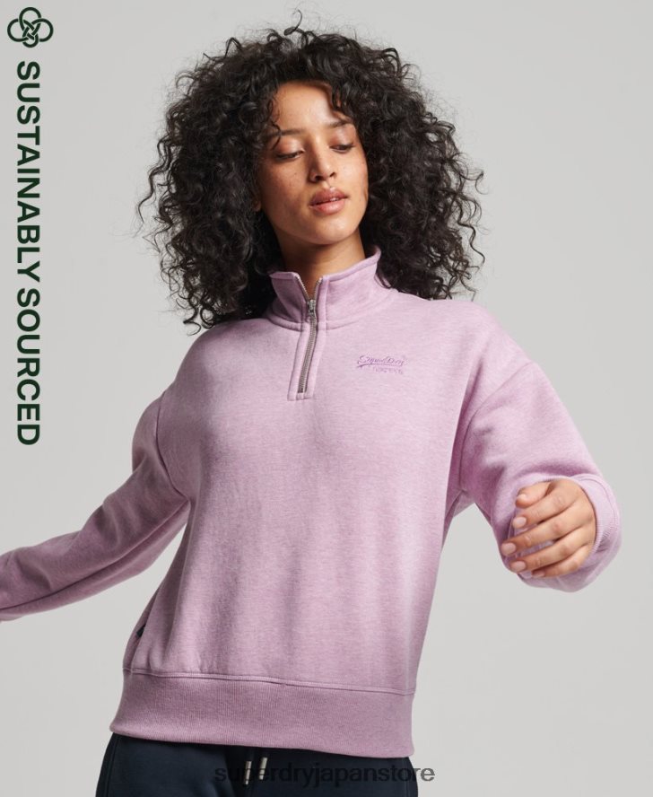 オーガニックコットン ヴィンテージロゴ ヘンリースウェットシャツ 女性 Superdry 衣類 紫 2J62PZ5926