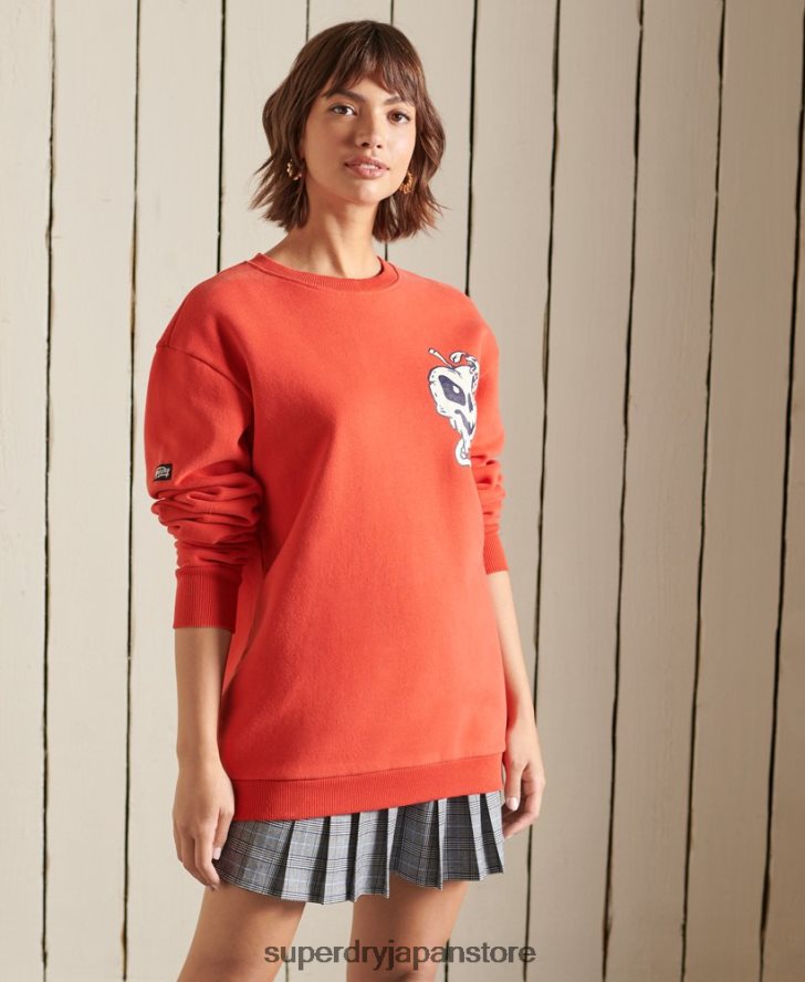 オーバーサイズ クロスライン クルー スウェットシャツ 女性 Superdry 衣類 赤 2J62PZ5928