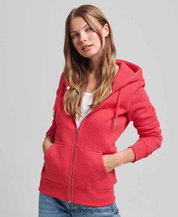 オーガニックコットン エッセンシャル ロゴ ジップ パーカー 女性 Superdry 衣類 赤 2J62PZ5938