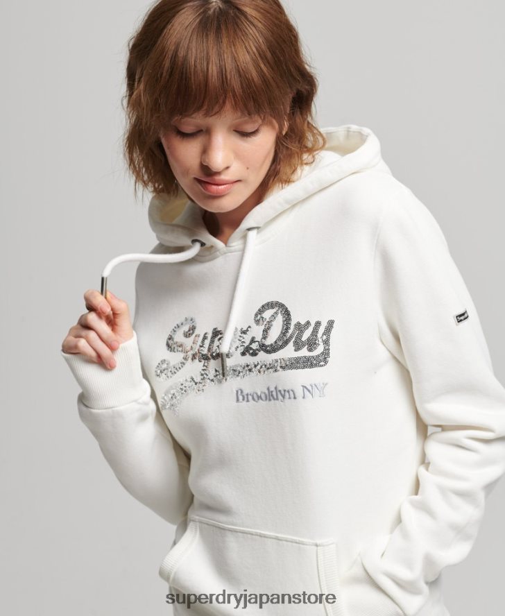 グラフィックロゴ スパークル パーカー 女性 Superdry 衣類 クリーム 2J62PZ5945