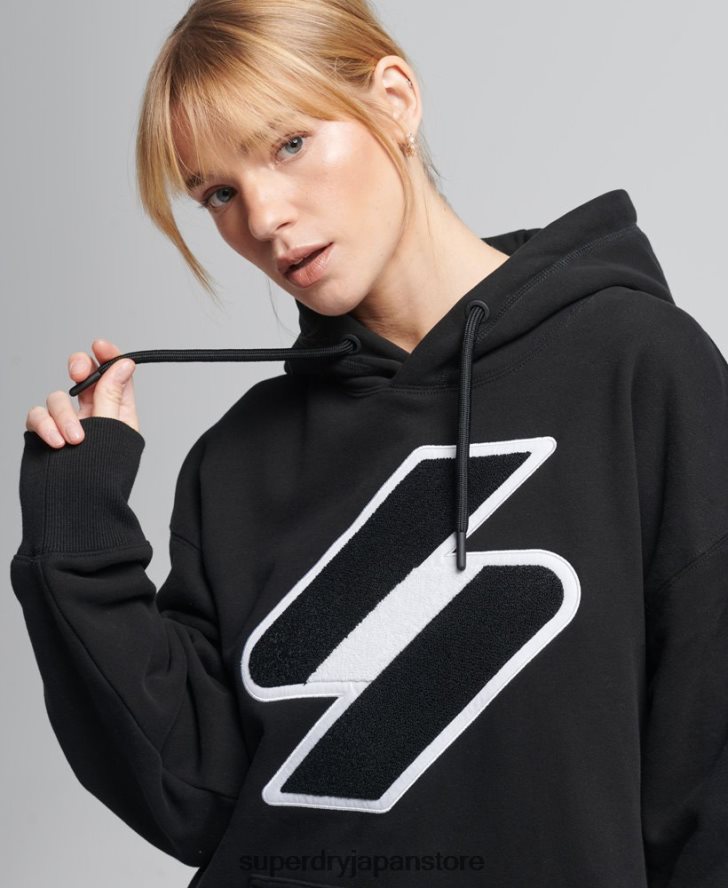 コードシェニールオーバーサイズパーカー 女性 Superdry 衣類 黒 2J62PZ5954