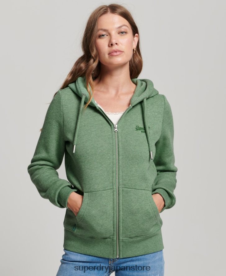 オーガニックコットン エッセンシャル ロゴ ジップ パーカー 女性 Superdry 衣類 緑 2J62PZ5957