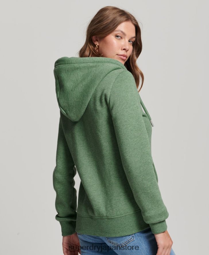 オーガニックコットン エッセンシャル ロゴ ジップ パーカー 女性 Superdry 衣類 緑 2J62PZ5957