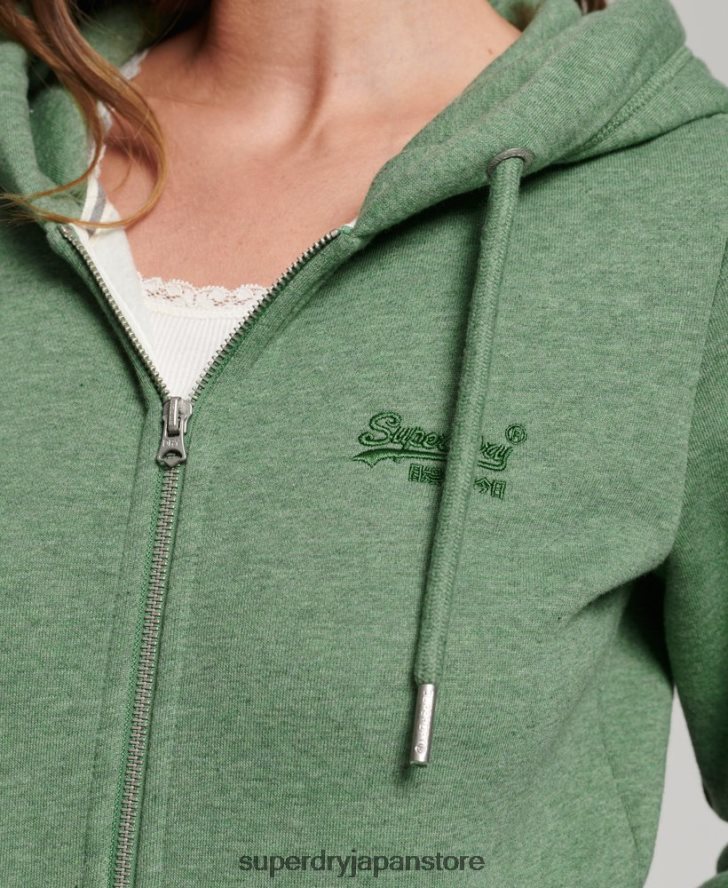オーガニックコットン エッセンシャル ロゴ ジップ パーカー 女性 Superdry 衣類 緑 2J62PZ5957