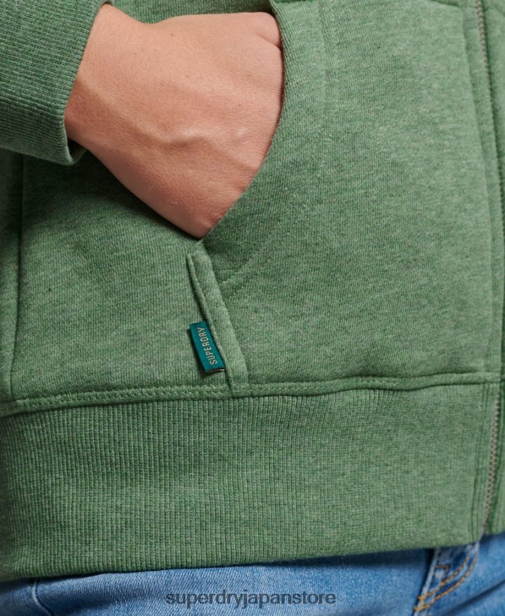 オーガニックコットン エッセンシャル ロゴ ジップ パーカー 女性 Superdry 衣類 緑 2J62PZ5957