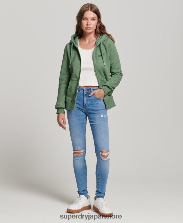 オーガニックコットン エッセンシャル ロゴ ジップ パーカー 女性 Superdry 衣類 緑 2J62PZ5957
