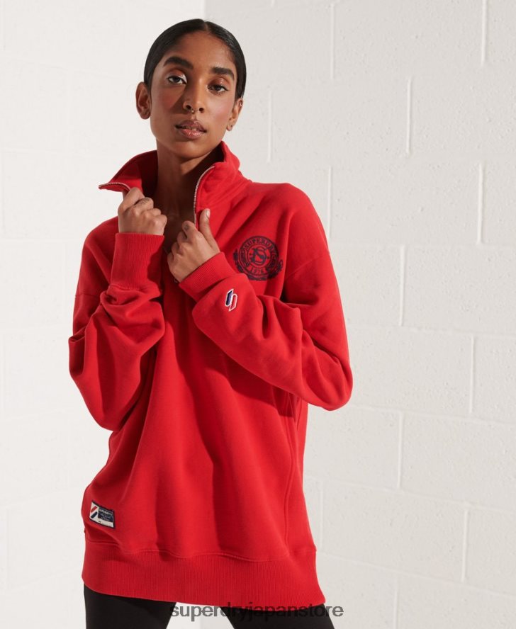 シティカレッジオーバーサイズハーフジップトラックトップ 女性 Superdry 衣類 赤 2J62PZ5959