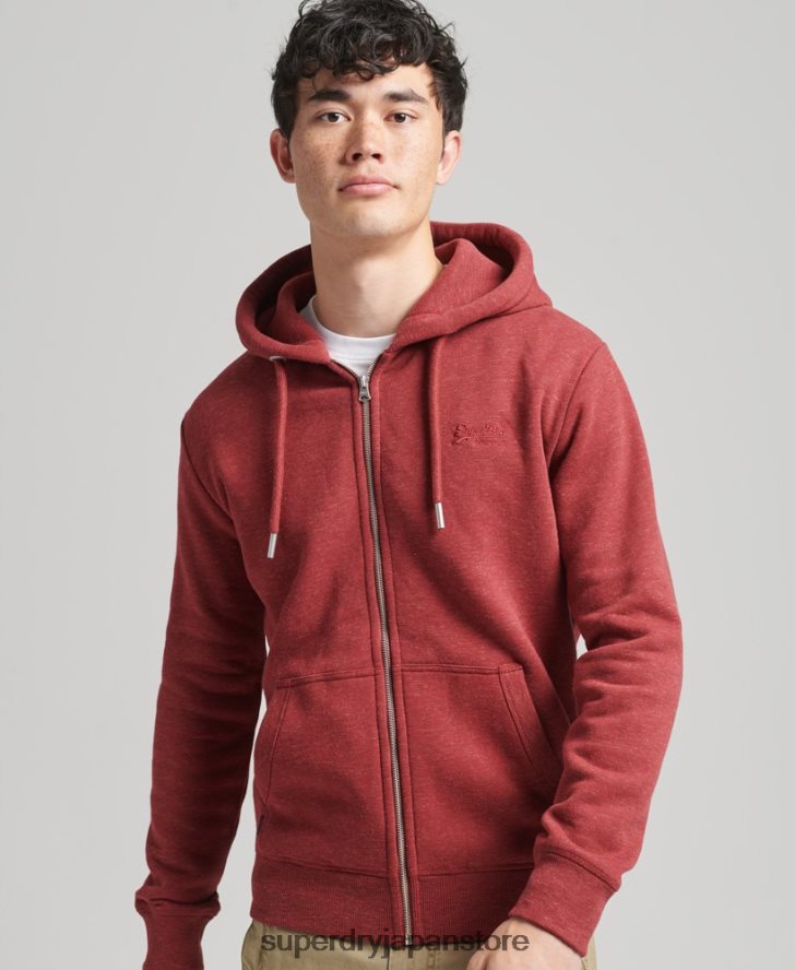 オーガニックコットン ヴィンテージロゴ刺繍ジップパーカー 男性 Superdry 衣類 赤 2J62PZ596