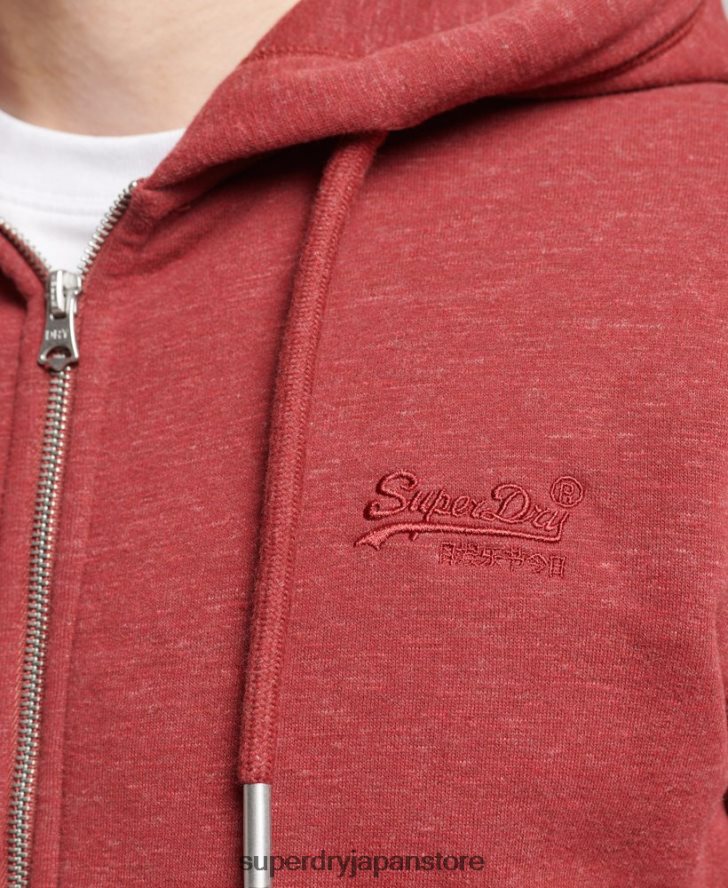 オーガニックコットン ヴィンテージロゴ刺繍ジップパーカー 男性 Superdry 衣類 赤 2J62PZ596