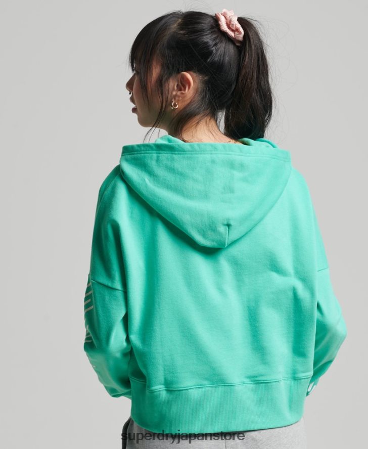 スポーツクロップボックスパーカー 女性 Superdry 衣類 緑 2J62PZ5978