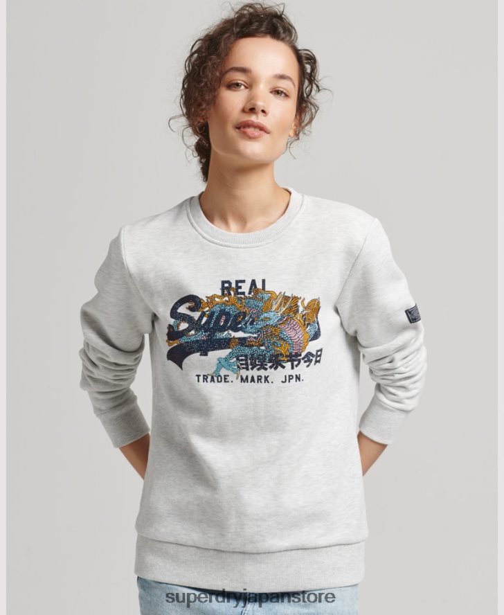 ヴィンテージロゴ ナラティブラインストーン クルースウェットシャツ 女性 Superdry 衣類 ライトグレー 2J62PZ5982