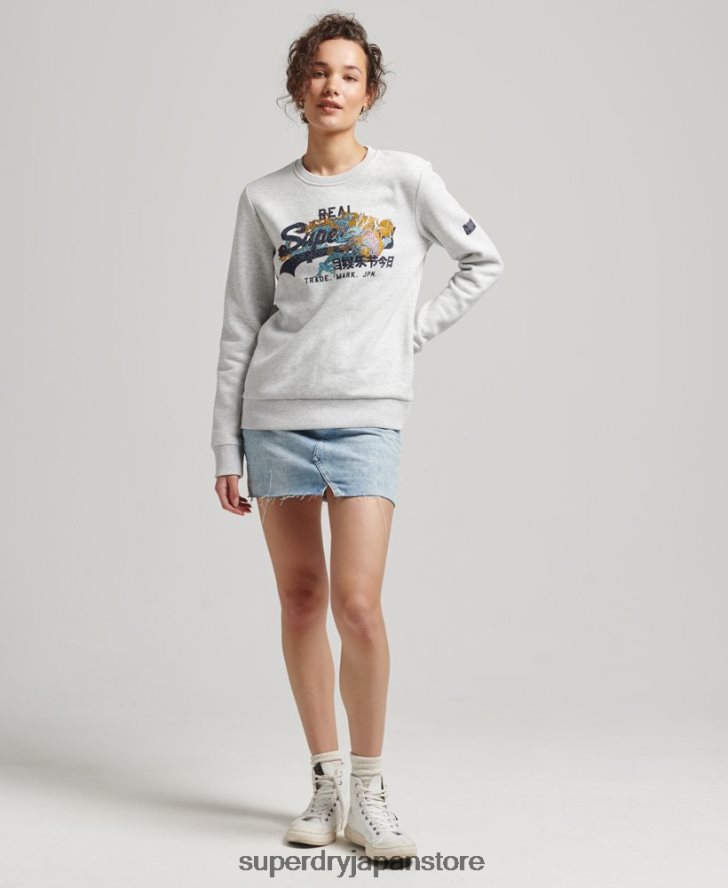 ヴィンテージロゴ ナラティブラインストーン クルースウェットシャツ 女性 Superdry 衣類 ライトグレー 2J62PZ5982