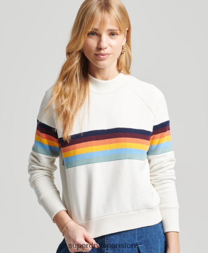 ヴィンテージ カリ ストライプ クロップド クルー スウェットシャツ 女性 Superdry 衣類 クリーム 2J62PZ5995