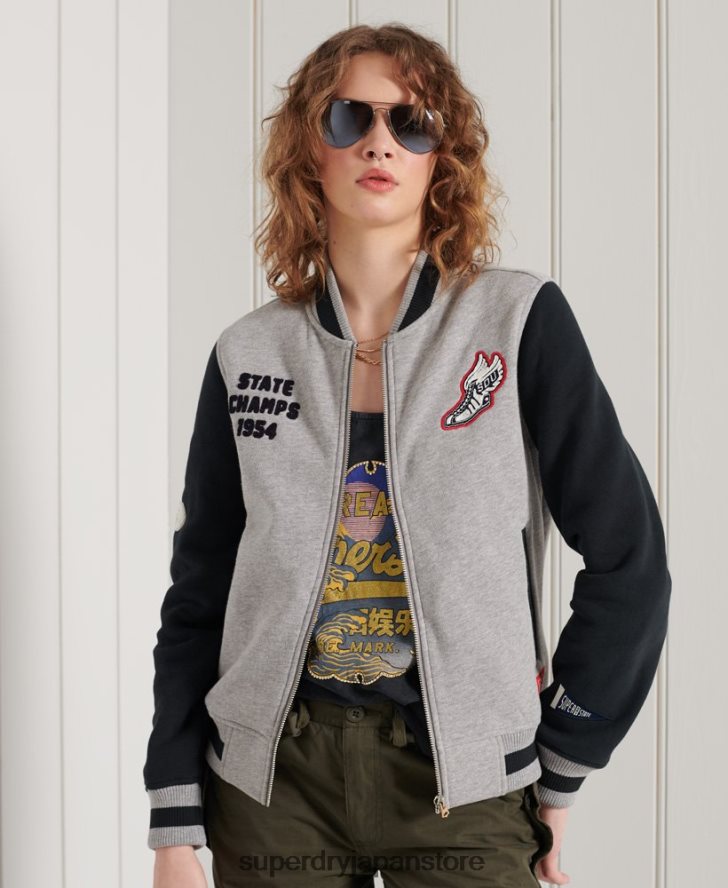 カレッジスクリプトベースボール ボンバージャケット 女性 Superdry 衣類 海軍 2J62PZ6006