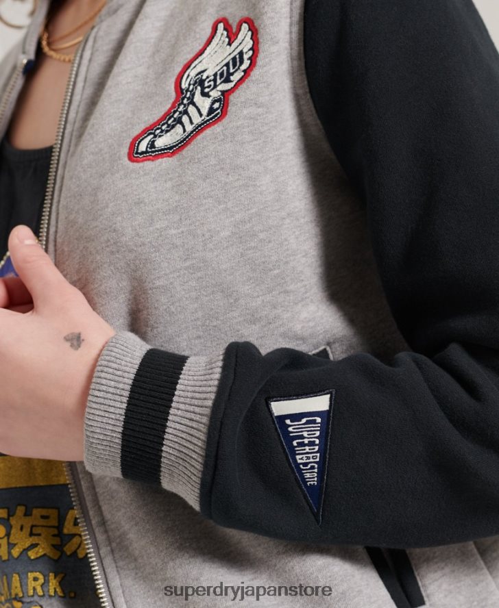 カレッジスクリプトベースボール ボンバージャケット 女性 Superdry 衣類 海軍 2J62PZ6006