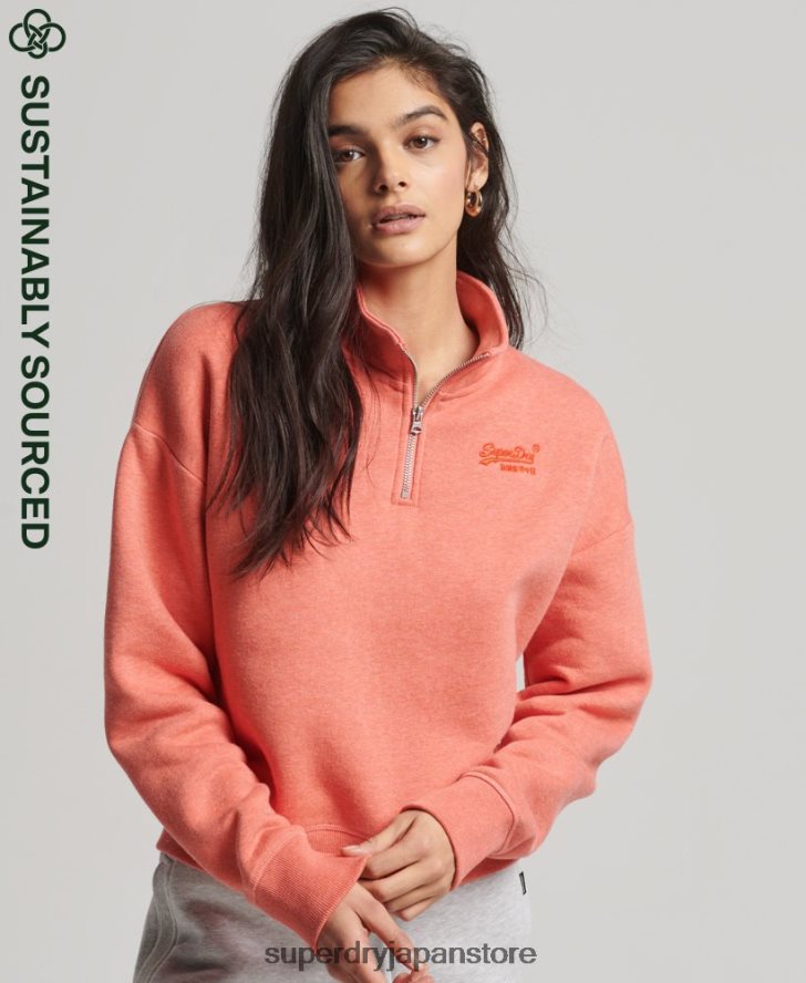 オーガニックコットン ヴィンテージロゴ ヘンリースウェットシャツ 女性 Superdry 衣類 コーラル 2J62PZ6008