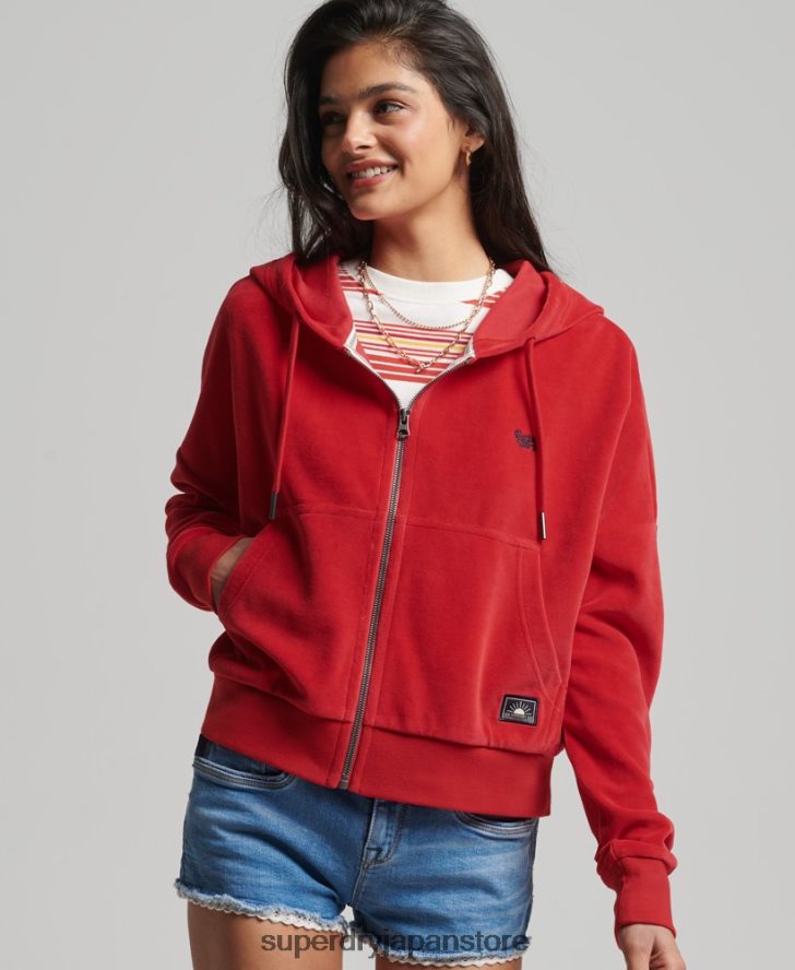 ヴィンテージクロップジップパーカー 女性 Superdry 衣類 赤 2J62PZ6010