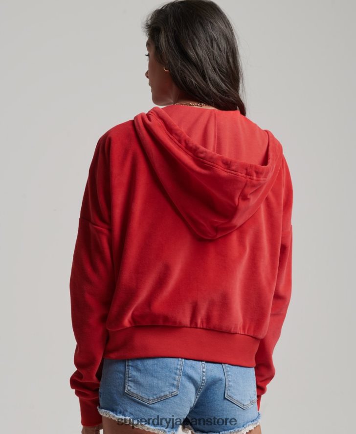 ヴィンテージクロップジップパーカー 女性 Superdry 衣類 赤 2J62PZ6010