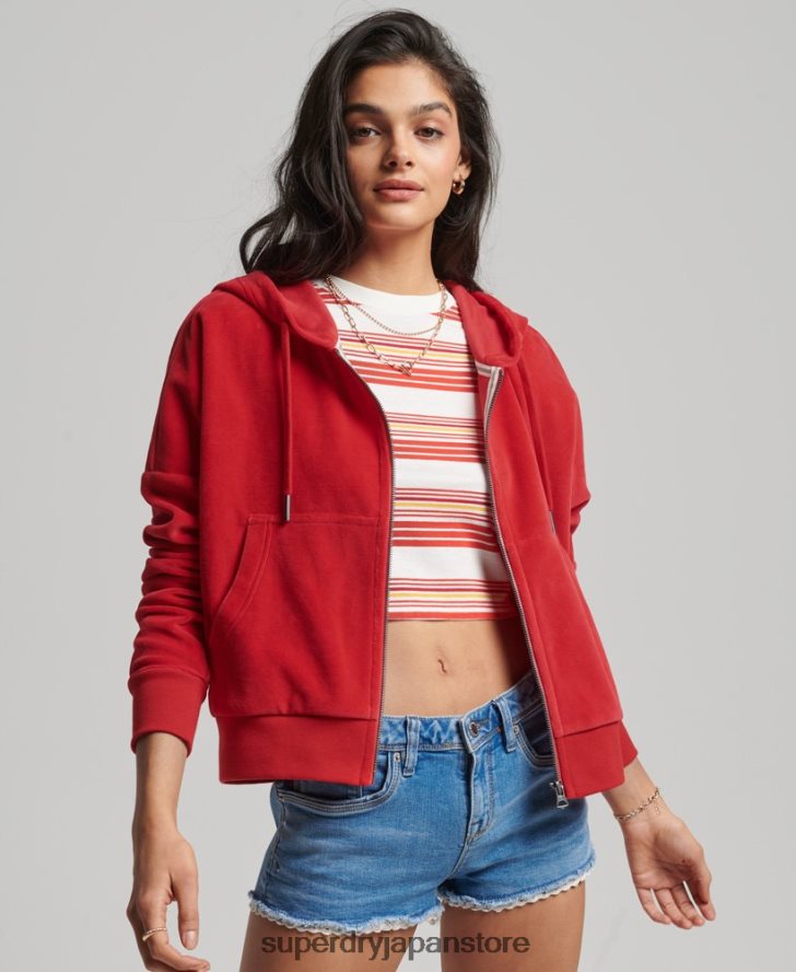 ヴィンテージクロップジップパーカー 女性 Superdry 衣類 赤 2J62PZ6010