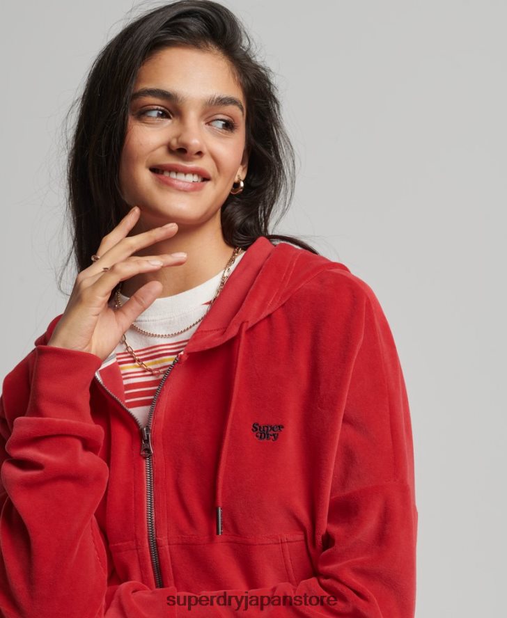 ヴィンテージクロップジップパーカー 女性 Superdry 衣類 赤 2J62PZ6010