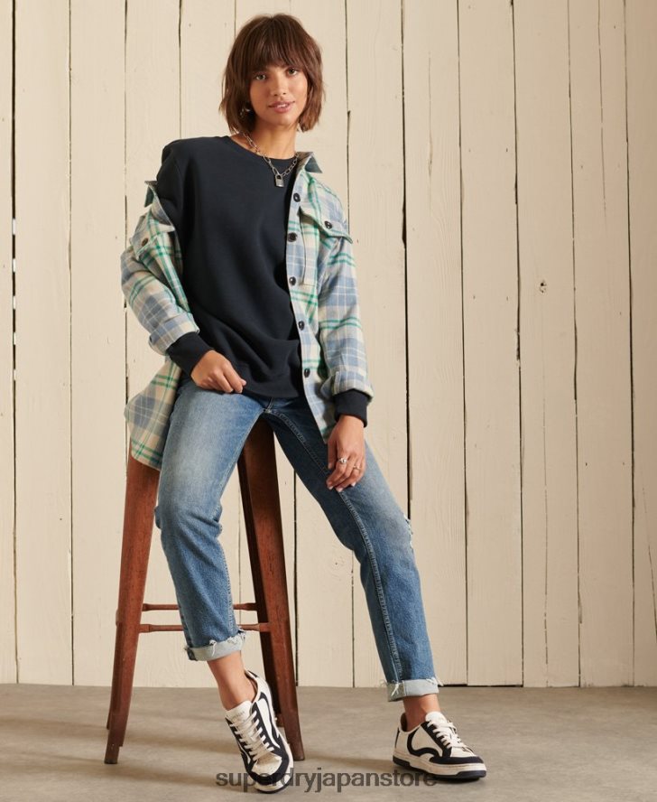 オーガニックコットン ヴィンテージロゴ クルースウェットシャツ 女性 Superdry 衣類 海軍 2J62PZ6017