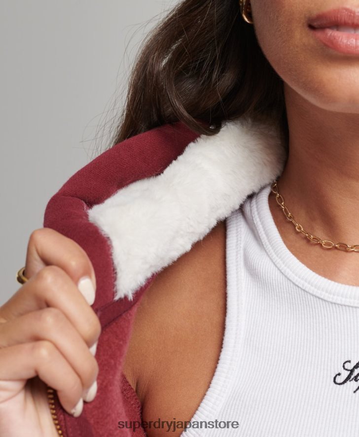 リュクスなロゴ刺繍ジップアップパーカー 女性 Superdry 衣類 赤 2J62PZ6023