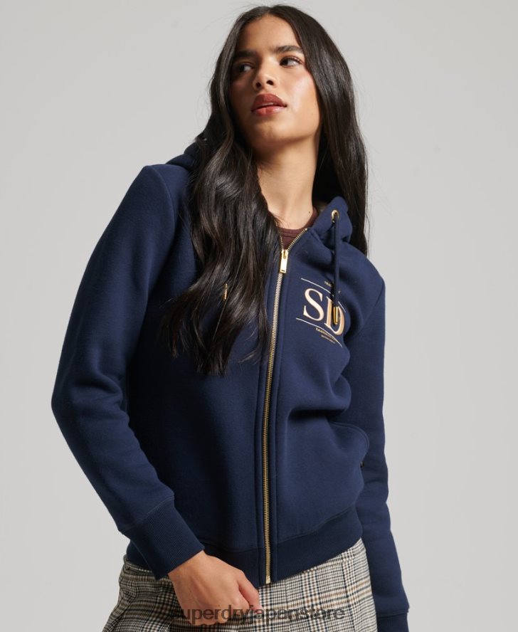 リュクスなロゴ刺繍ジップアップパーカー 女性 Superdry 衣類 海軍 2J62PZ6024