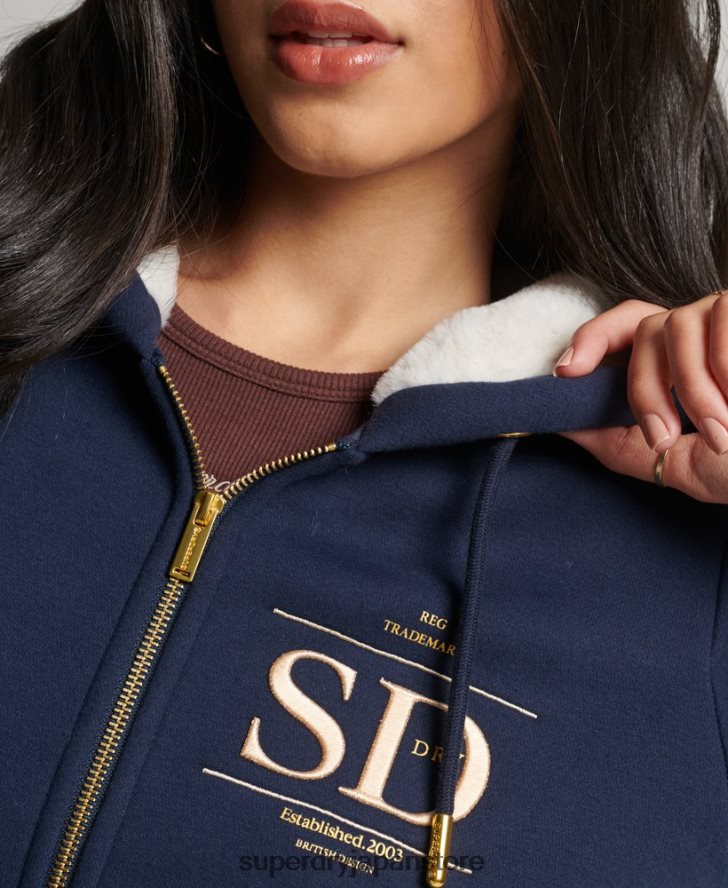 リュクスなロゴ刺繍ジップアップパーカー 女性 Superdry 衣類 海軍 2J62PZ6024