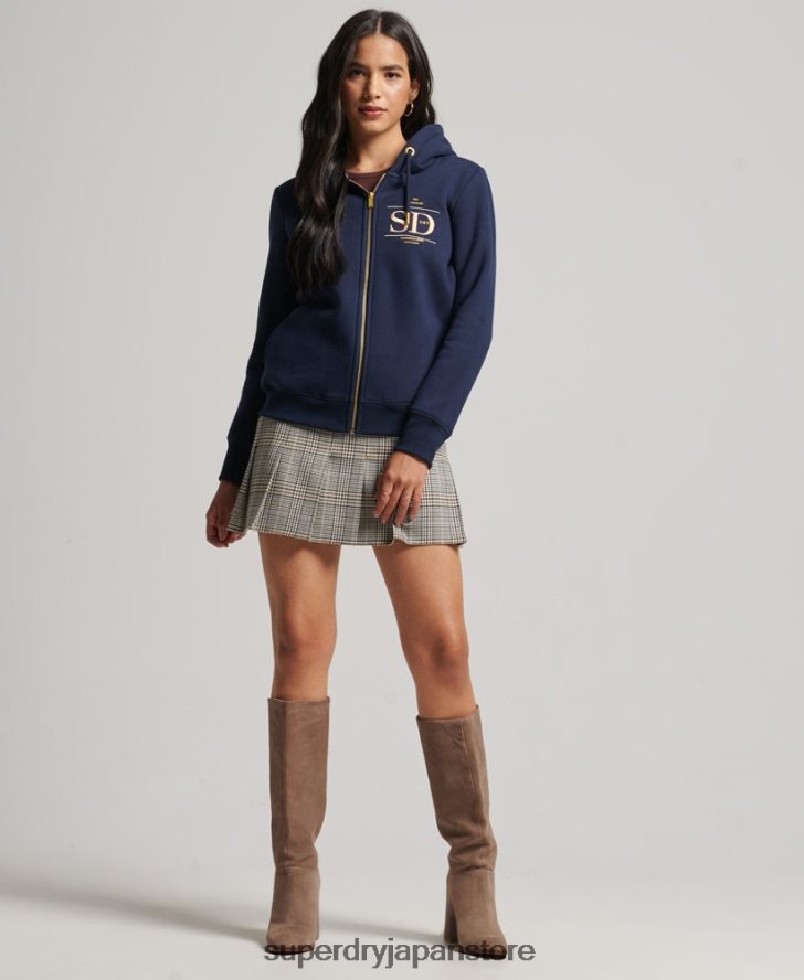 リュクスなロゴ刺繍ジップアップパーカー 女性 Superdry 衣類 海軍 2J62PZ6024
