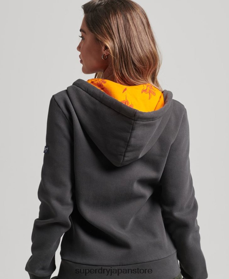 インナー総柄ジップパーカー 女性 Superdry 衣類 濃い灰色 2J62PZ6027