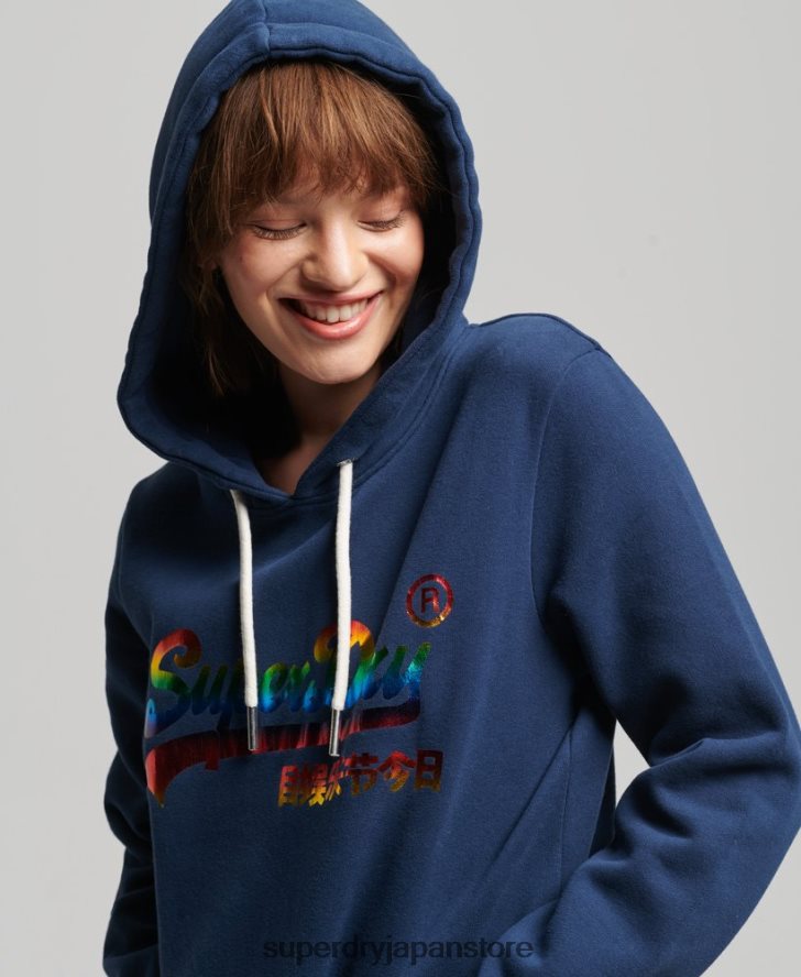 レインボーグラフィックロゴ パーカー 女性 Superdry 衣類 海軍 2J62PZ6029