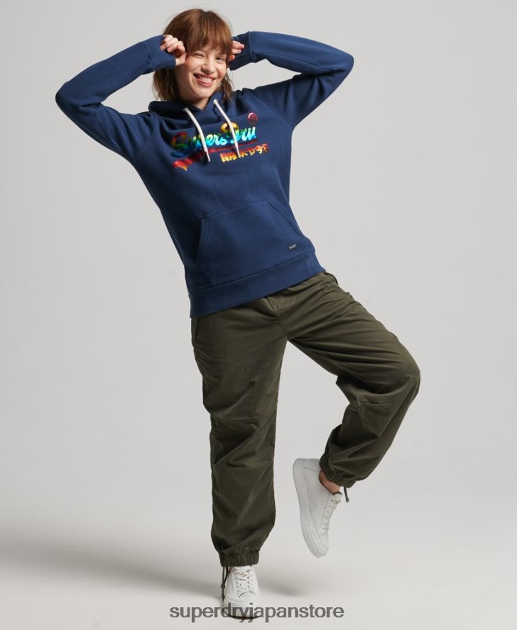 レインボーグラフィックロゴ パーカー 女性 Superdry 衣類 海軍 2J62PZ6029