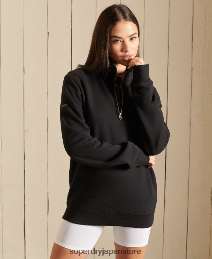 ルーズフィット ロゴ刺繍ジップ ヘンリー スウェットシャツ 女性 Superdry 衣類 黒 2J62PZ6055