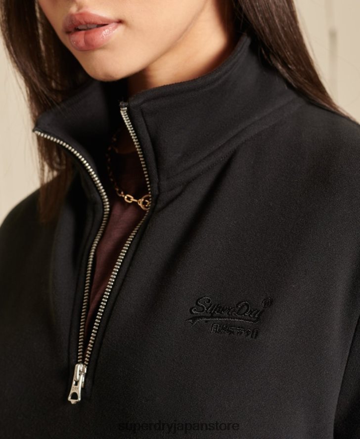 ルーズフィット ロゴ刺繍ジップ ヘンリー スウェットシャツ 女性 Superdry 衣類 黒 2J62PZ6055