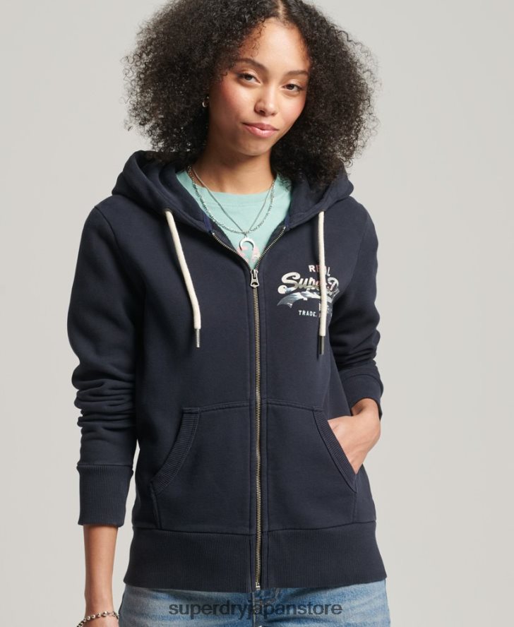 ヴィンテージロゴナラティブジップパーカー 女性 Superdry 衣類 海軍 2J62PZ6059