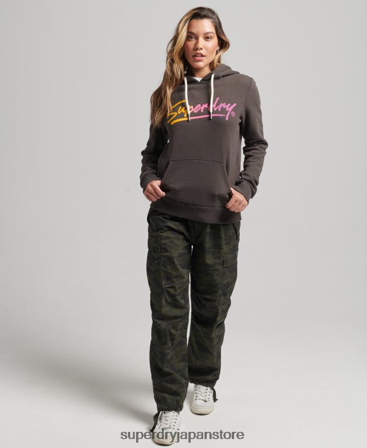 ダウンタウンのスクリプトパーカー 女性 Superdry 衣類 濃い灰色 2J62PZ6079