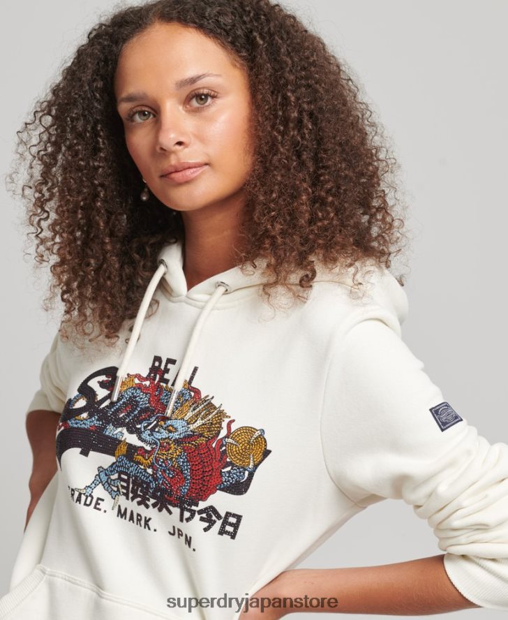 ヴィンテージロゴ ナラティブラインストーンパーカー 女性 Superdry 衣類 クリーム 2J62PZ6083