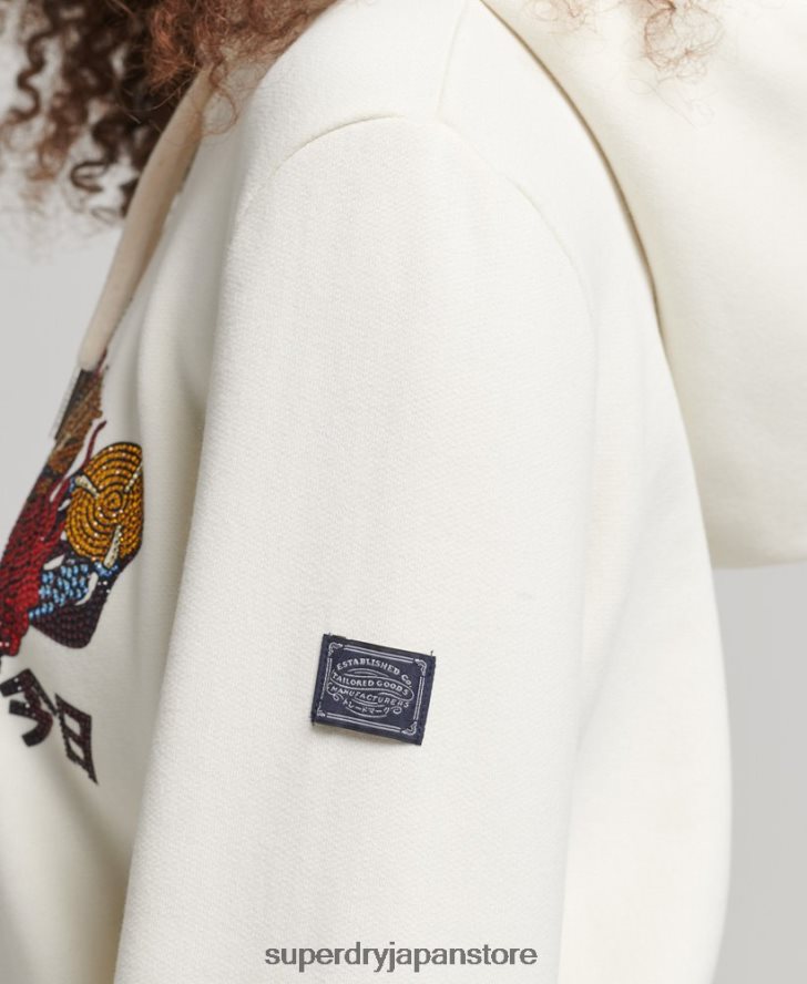 ヴィンテージロゴ ナラティブラインストーンパーカー 女性 Superdry 衣類 クリーム 2J62PZ6083