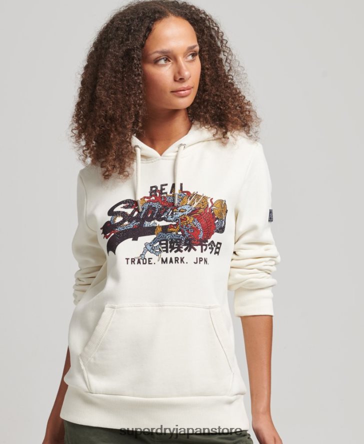 ヴィンテージロゴ ナラティブラインストーンパーカー 女性 Superdry 衣類 クリーム 2J62PZ6083