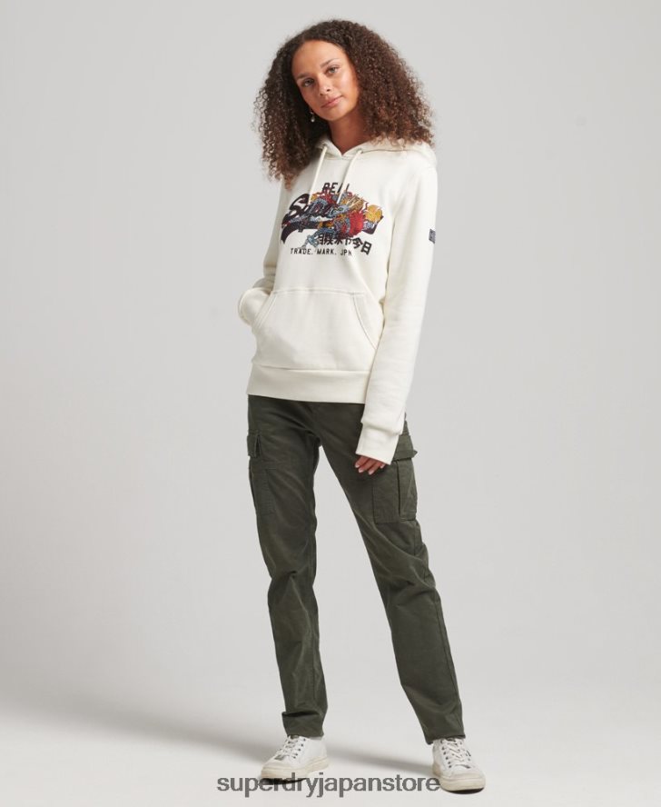 ヴィンテージロゴ ナラティブラインストーンパーカー 女性 Superdry 衣類 クリーム 2J62PZ6083
