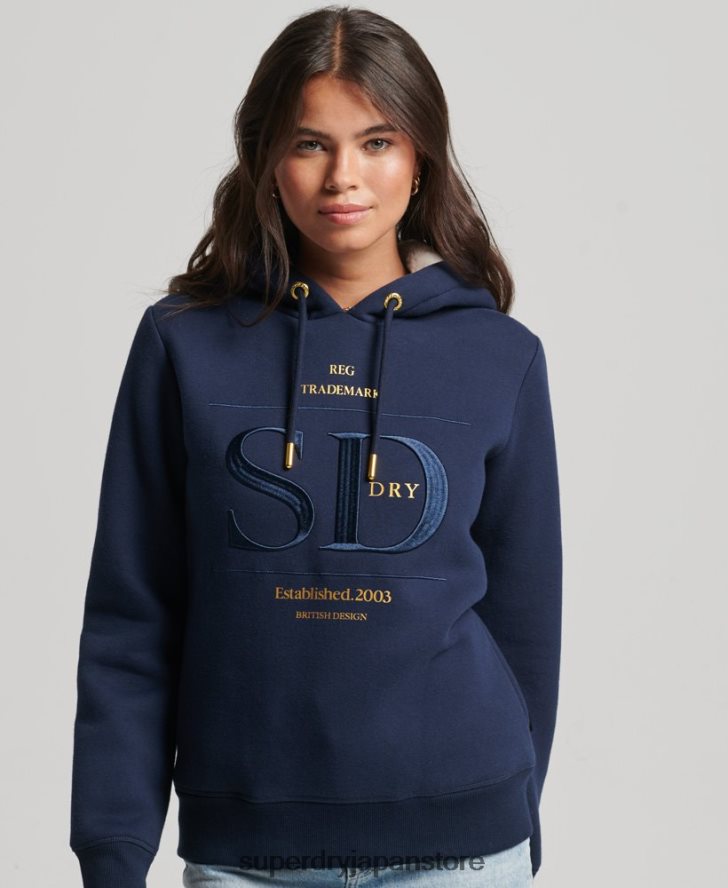 リュクスなロゴ刺繍パーカー 女性 Superdry 衣類 海軍 2J62PZ6094