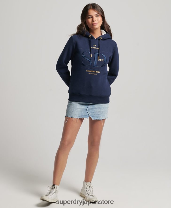 リュクスなロゴ刺繍パーカー 女性 Superdry 衣類 海軍 2J62PZ6094