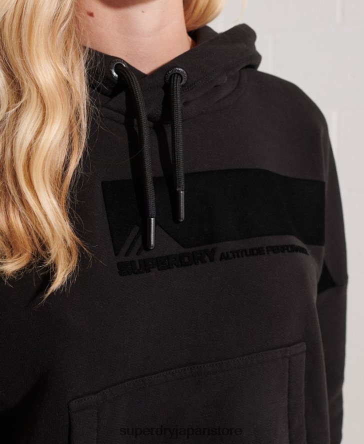 マウンテンスポーツブラッククロップパーカー 女性 Superdry 衣類 黒 2J62PZ6096