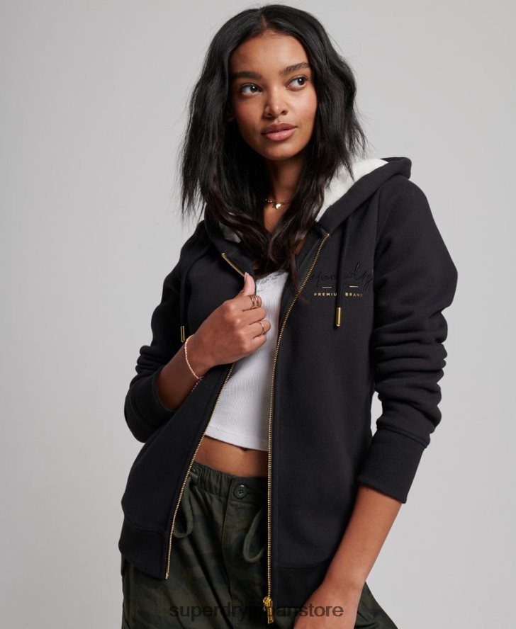 リュクスなロゴ刺繍ジップアップパーカー 女性 Superdry 衣類 黒 2J62PZ6100