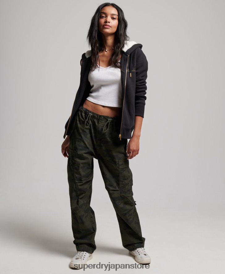 リュクスなロゴ刺繍ジップアップパーカー 女性 Superdry 衣類 黒 2J62PZ6100
