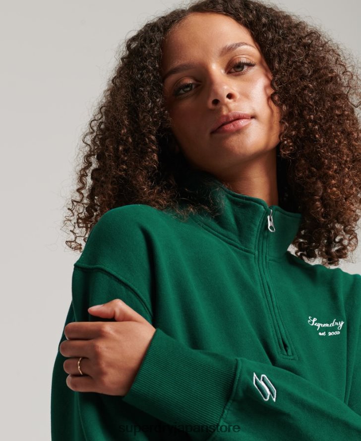 ヘリテージ エンブロイダリー ハーフジップ スウェットシャツ 女性 Superdry 衣類 緑 2J62PZ6103