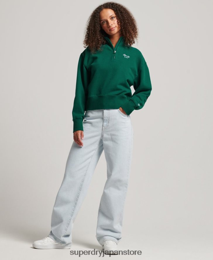 ヘリテージ エンブロイダリー ハーフジップ スウェットシャツ 女性 Superdry 衣類 緑 2J62PZ6103