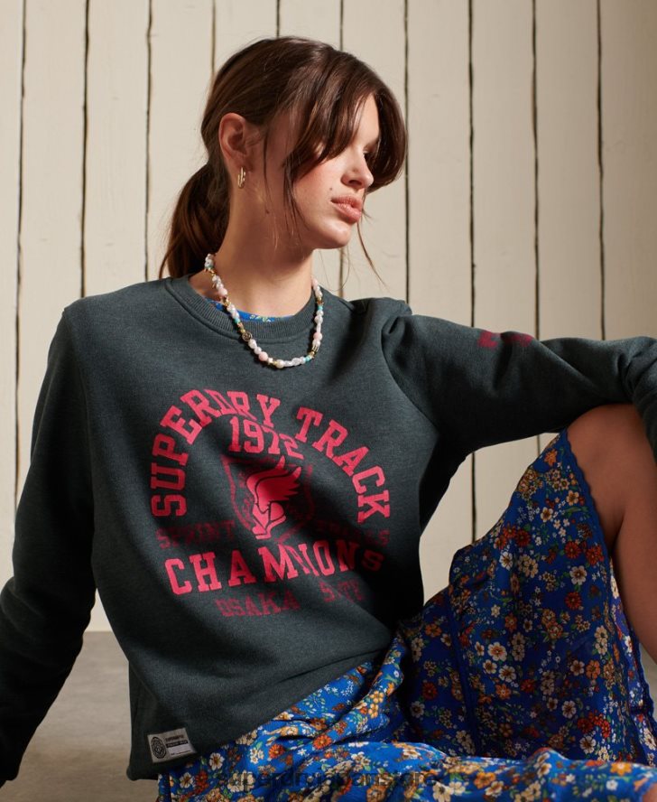 陸上競技クルースウェットシャツ 女性 Superdry 衣類 緑 2J62PZ6107