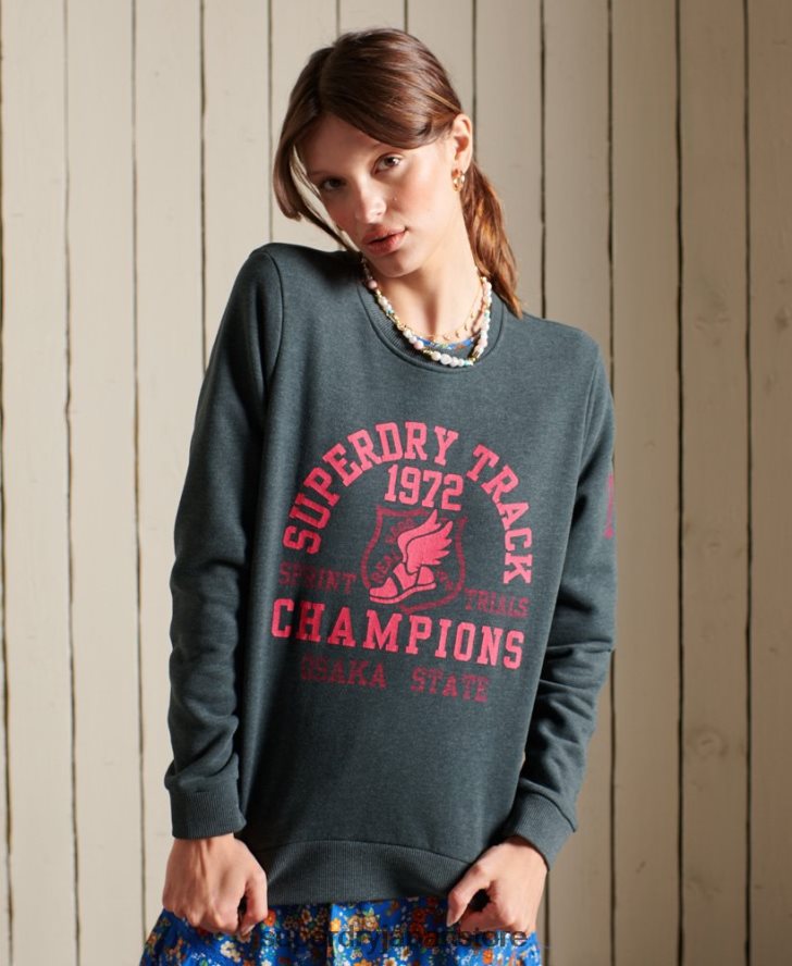 陸上競技クルースウェットシャツ 女性 Superdry 衣類 緑 2J62PZ6107