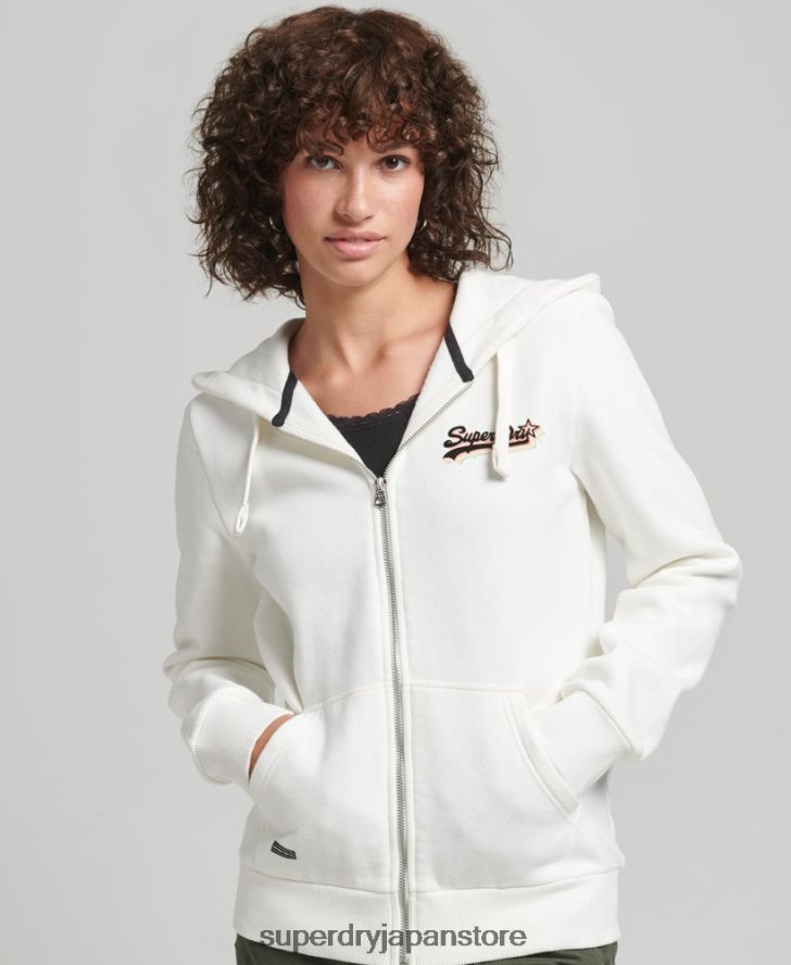 ヴィンテージロゴレインボージップパーカー 女性 Superdry 衣類 白 2J62PZ6110